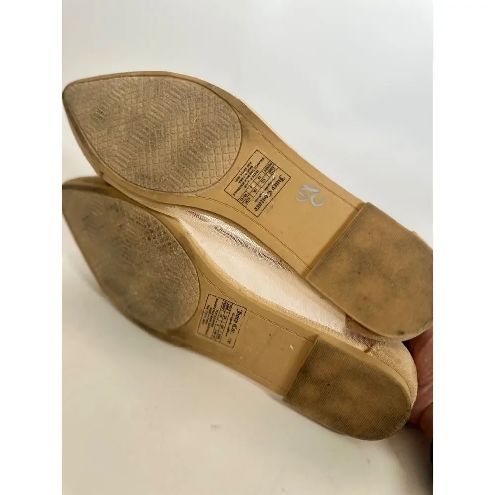 Juicy Couture Rhinestone Logo Mesh Flats Size 10 Nude Pointed Toe Ballet Flats